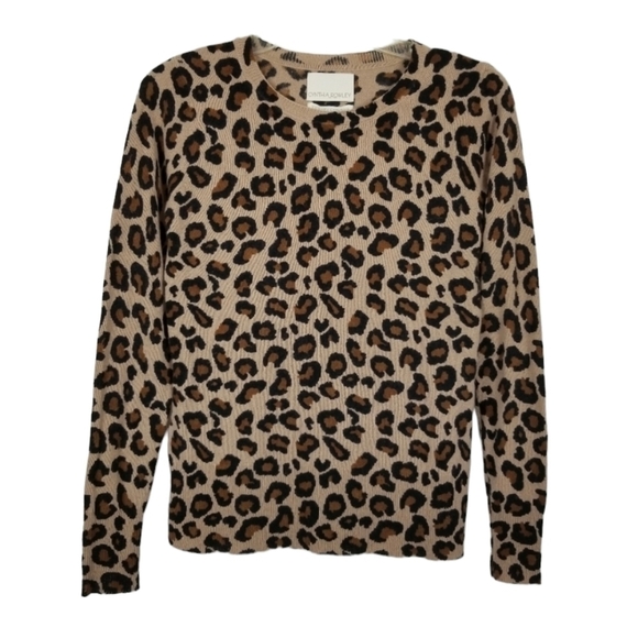 Cynthia Rowley Cashmere Cheetah Animal Print Sweater Mobwife Thin Knit Crew XS - Picture 1 of 6